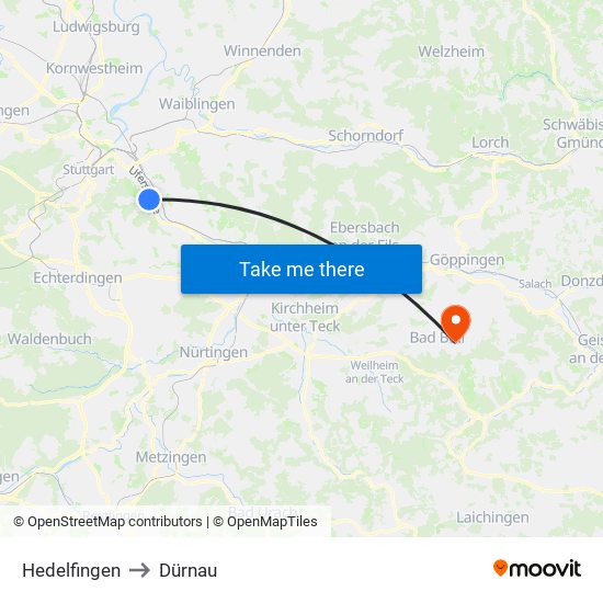 Hedelfingen to Dürnau map
