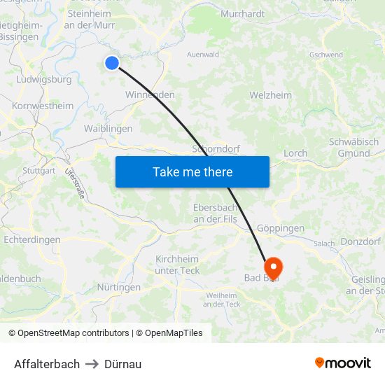 Affalterbach to Dürnau map