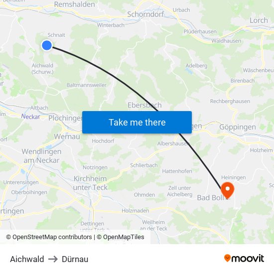 Aichwald to Dürnau map