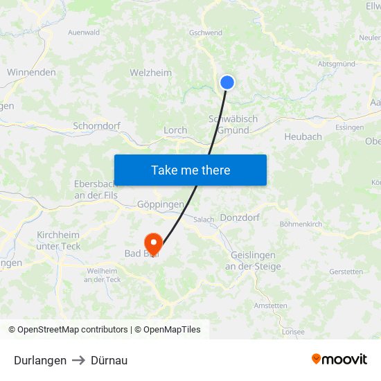 Durlangen to Dürnau map