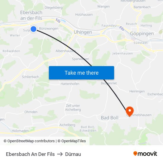 Ebersbach An Der Fils to Dürnau map