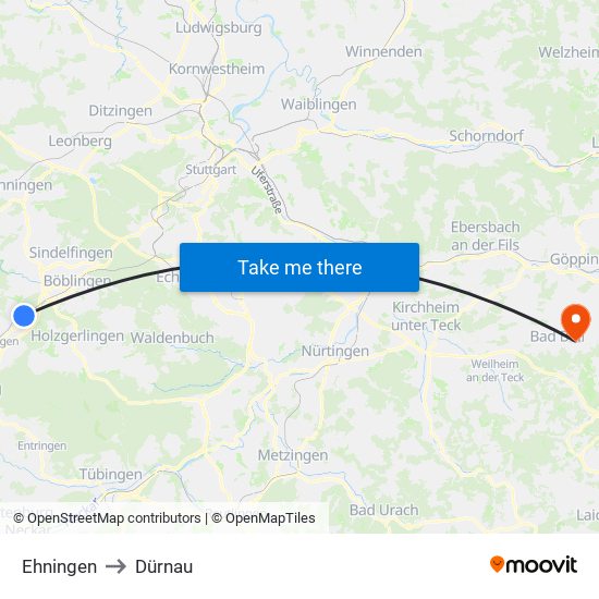 Ehningen to Dürnau map