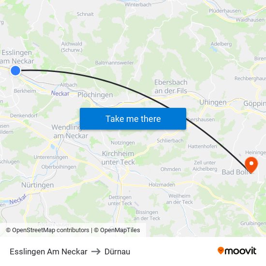 Esslingen Am Neckar to Dürnau map