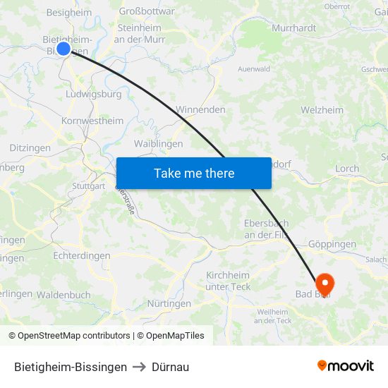 Bietigheim-Bissingen to Dürnau map