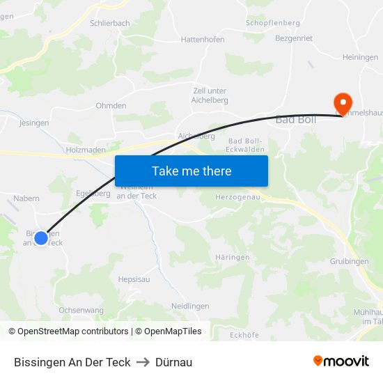 Bissingen An Der Teck to Dürnau map