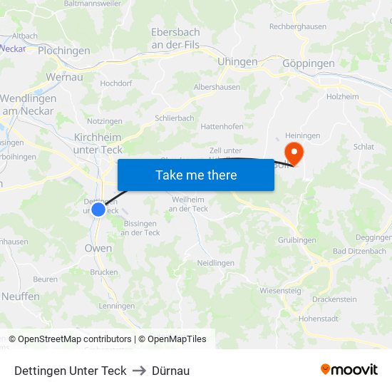 Dettingen Unter Teck to Dürnau map