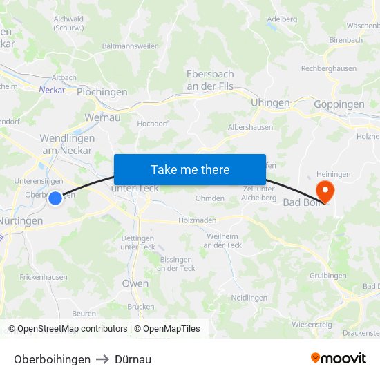 Oberboihingen to Dürnau map
