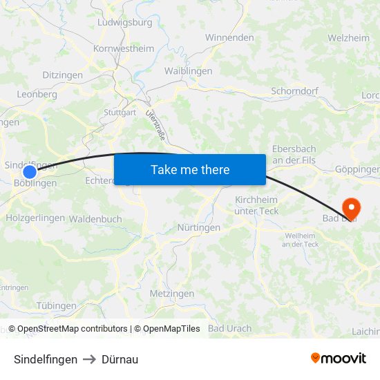 Sindelfingen to Dürnau map