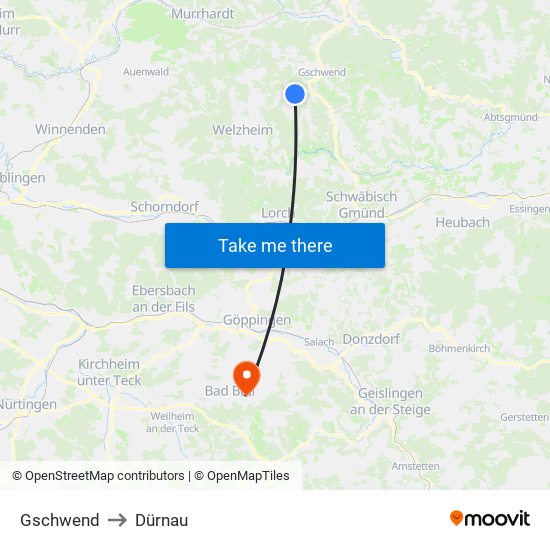 Gschwend to Dürnau map