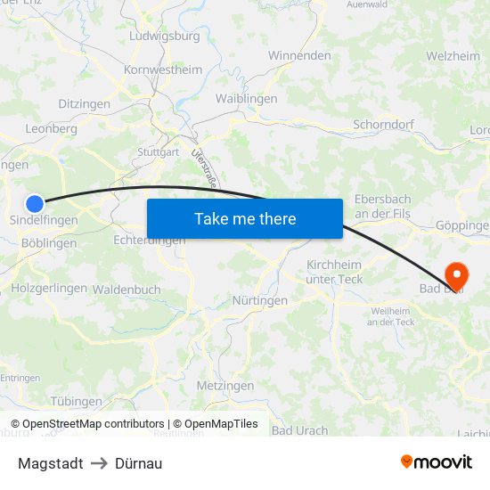Magstadt to Dürnau map