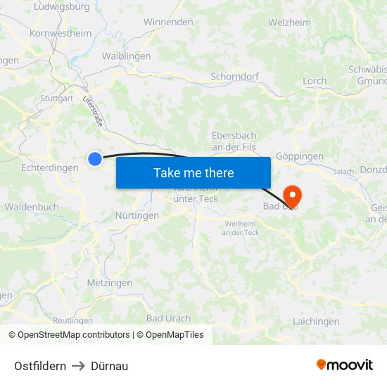 Ostfildern to Dürnau map