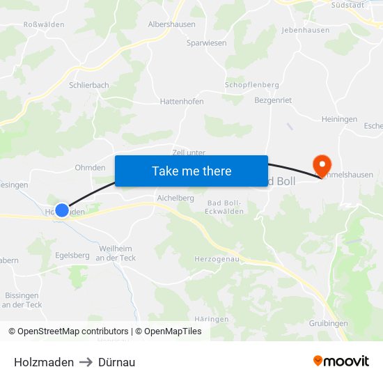 Holzmaden to Dürnau map