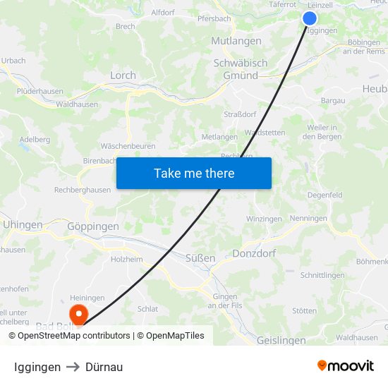 Iggingen to Dürnau map
