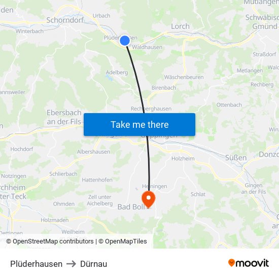 Plüderhausen to Dürnau map