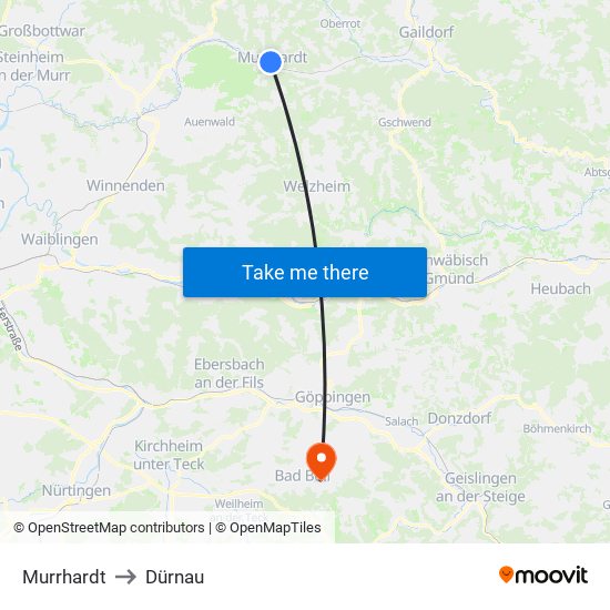 Murrhardt to Dürnau map