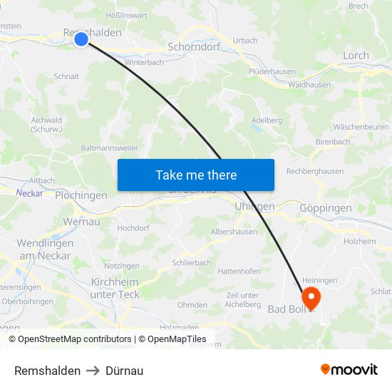 Remshalden to Dürnau map