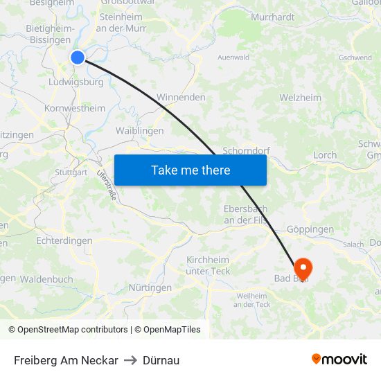 Freiberg Am Neckar to Dürnau map