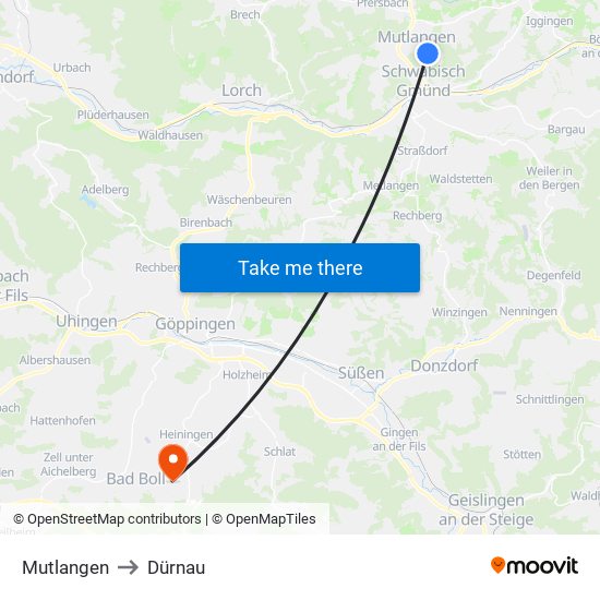 Mutlangen to Dürnau map