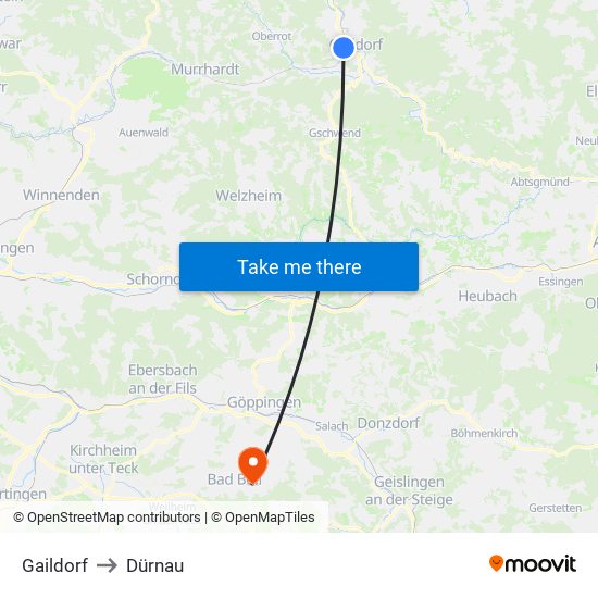 Gaildorf to Dürnau map