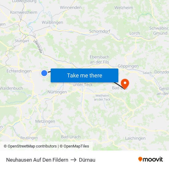 Neuhausen Auf Den Fildern to Dürnau map