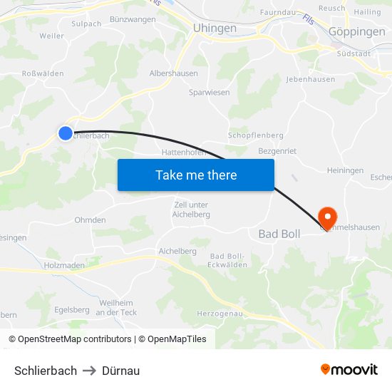 Schlierbach to Dürnau map