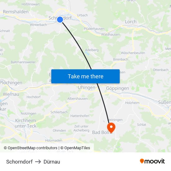 Schorndorf to Dürnau map