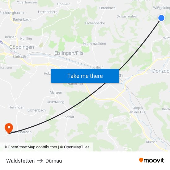 Waldstetten to Dürnau map