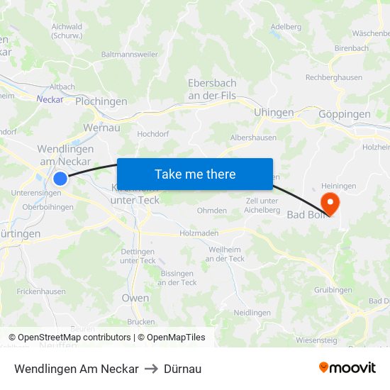 Wendlingen Am Neckar to Dürnau map