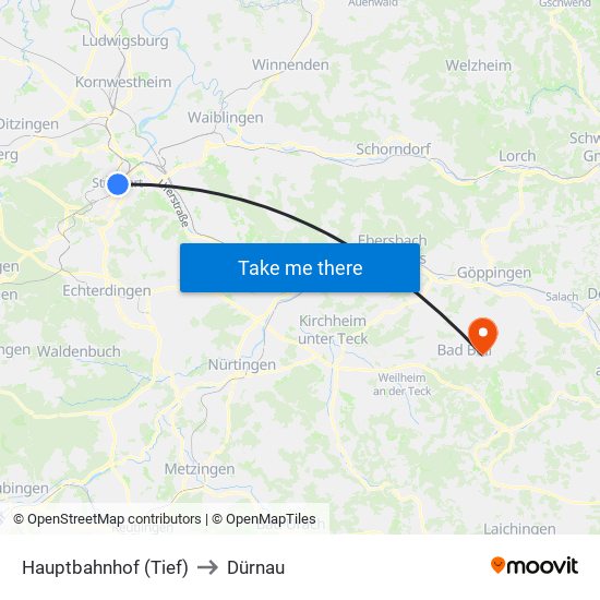 Hauptbahnhof (Tief) to Dürnau map