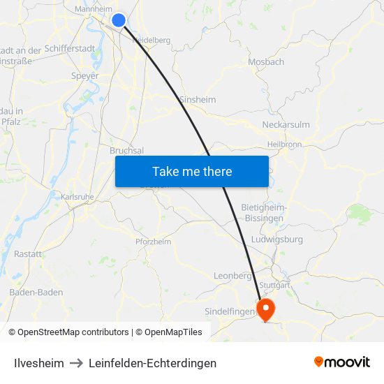 Ilvesheim to Leinfelden-Echterdingen map