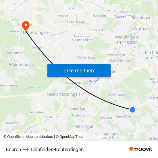 Beuren to Leinfelden-Echterdingen map