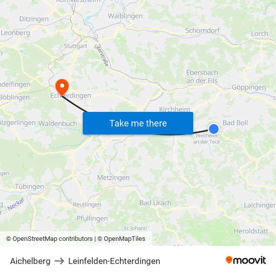Aichelberg to Leinfelden-Echterdingen map
