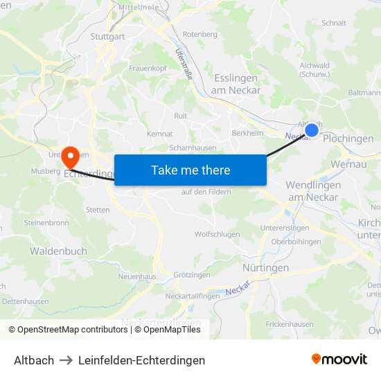 Altbach to Leinfelden-Echterdingen map