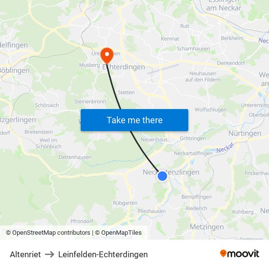 Altenriet to Leinfelden-Echterdingen map