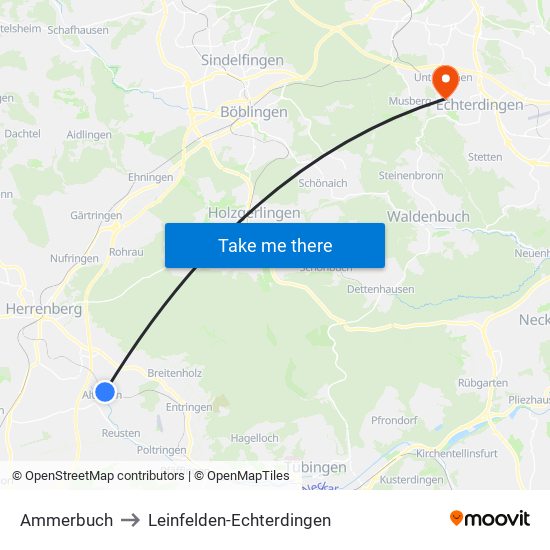 Ammerbuch to Leinfelden-Echterdingen map