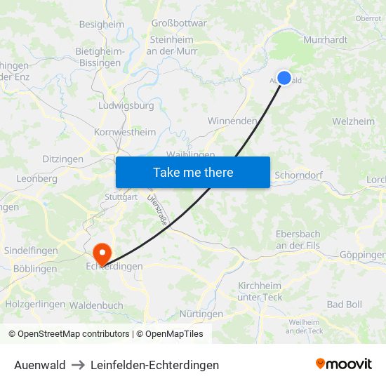 Auenwald to Leinfelden-Echterdingen map