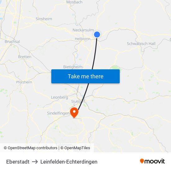 Eberstadt to Leinfelden-Echterdingen map