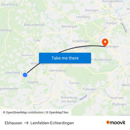 Ebhausen to Leinfelden-Echterdingen map