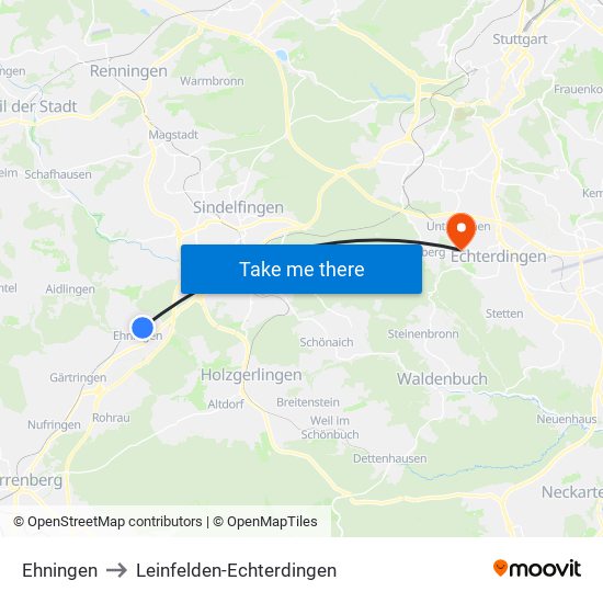 Ehningen to Leinfelden-Echterdingen map