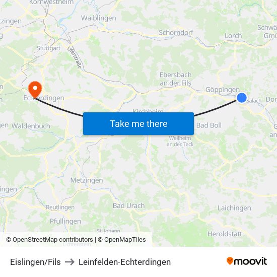 Eislingen/Fils to Leinfelden-Echterdingen map