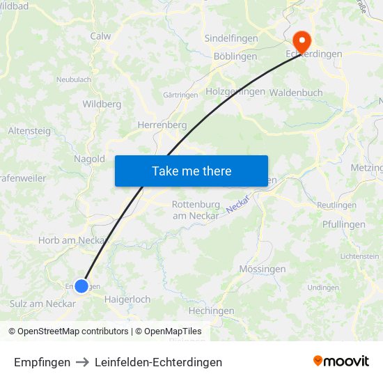 Empfingen to Leinfelden-Echterdingen map