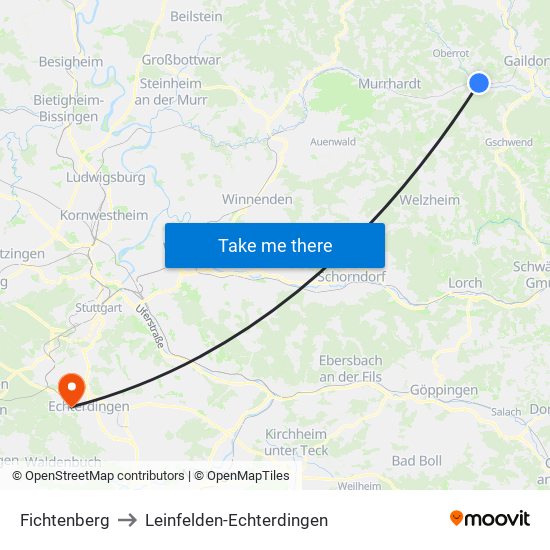 Fichtenberg to Leinfelden-Echterdingen map
