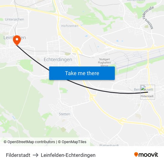 Filderstadt to Leinfelden-Echterdingen map