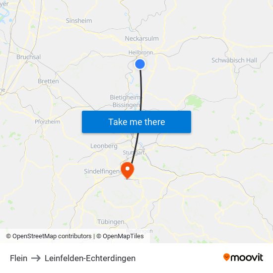 Flein to Leinfelden-Echterdingen map