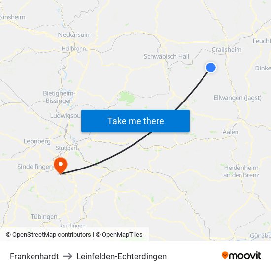 Frankenhardt to Leinfelden-Echterdingen map