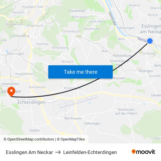 Esslingen Am Neckar to Leinfelden-Echterdingen map