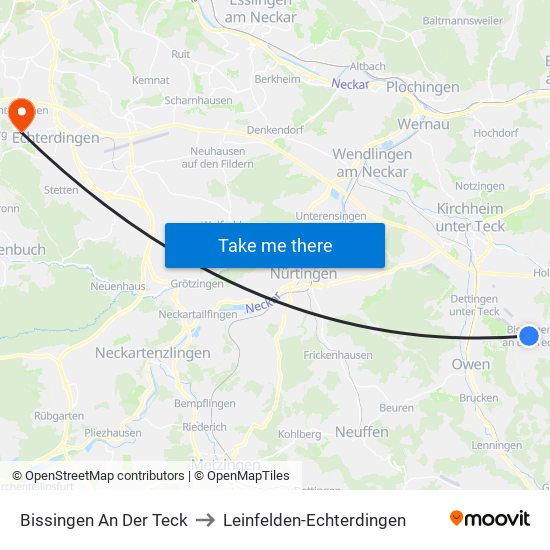 Bissingen An Der Teck to Leinfelden-Echterdingen map