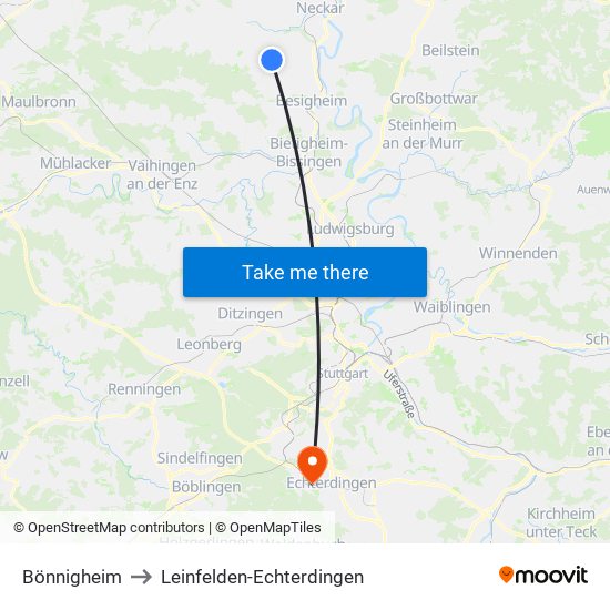 Bönnigheim to Leinfelden-Echterdingen map