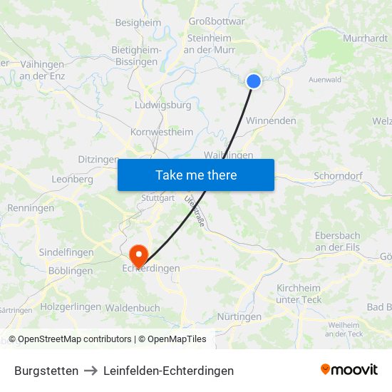 Burgstetten to Leinfelden-Echterdingen map