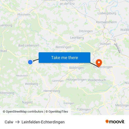 Calw to Leinfelden-Echterdingen map